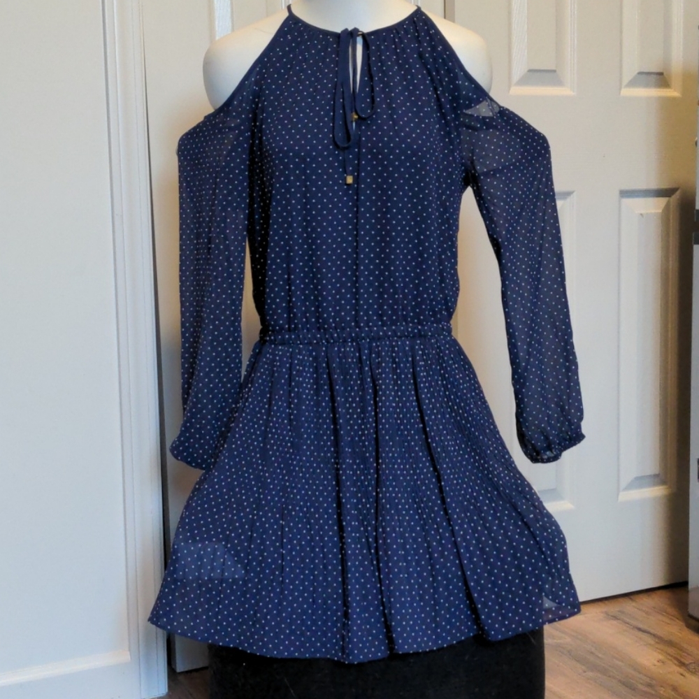 Blue polka dot cold shoulder Michael Kors dress